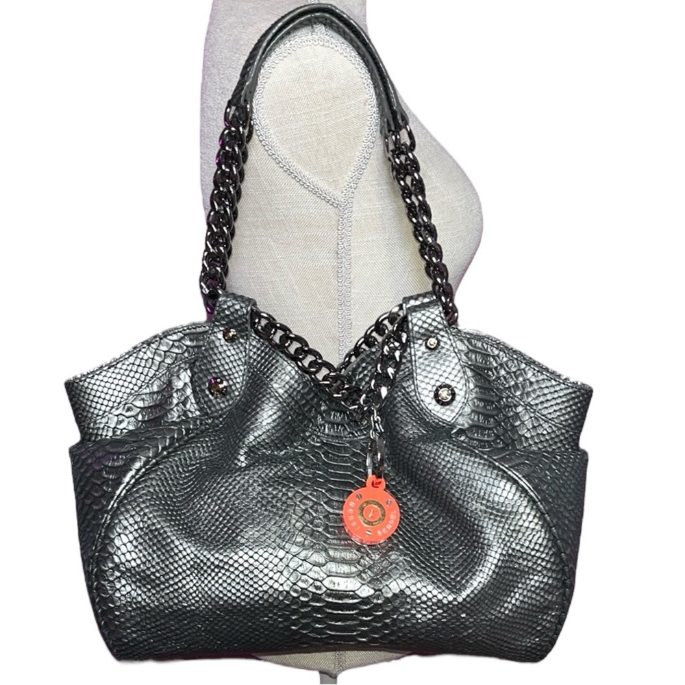 EUC Henri Bendel Gun Metal Silver Shoulder Bag with Metallic Accents - Picture 9 of 16